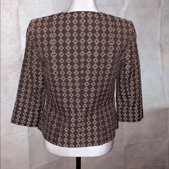 Brown & Cream Fitted Round Collar Button Jacket - Picture 5 of 9